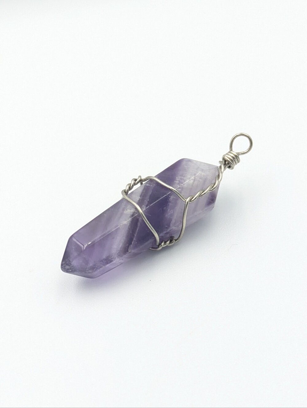 Amethyst silver tone wire wrapped pendant